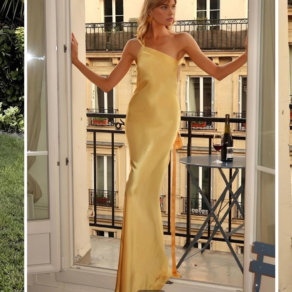 Moonlight Satin Dress Asymmetrical One Shoulder Long Dress